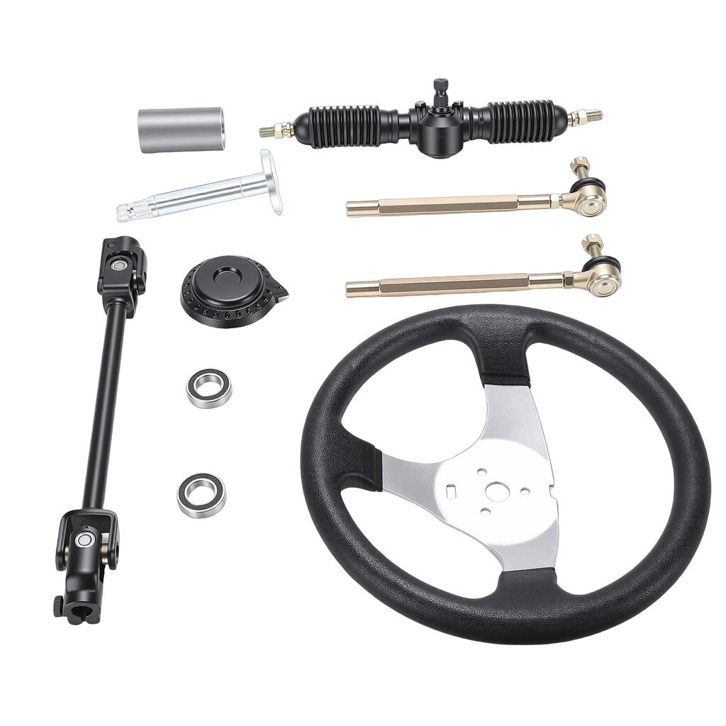 300mm Go Kart Steering Wheel 3 Spoke with 320mm Adjustable Shaft Rack and Pinion Small Gear Pull Rod Rack for 110ml