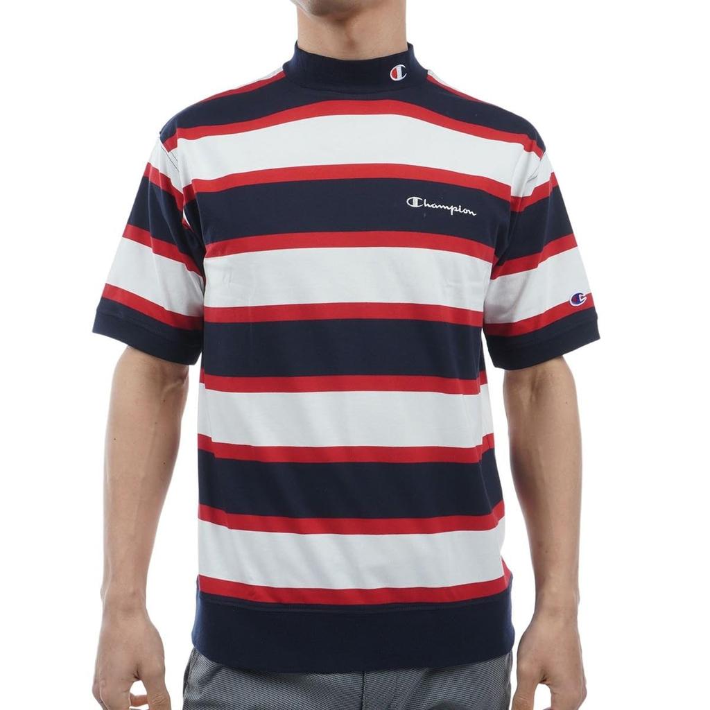 Short Odor Quick UV One Point Short Sleeve Mock Neck Navy [Champion] T-shirt, Sleeve, Antibacterial, Resistant, Drying, Protection, Logo, Shirt, Men's