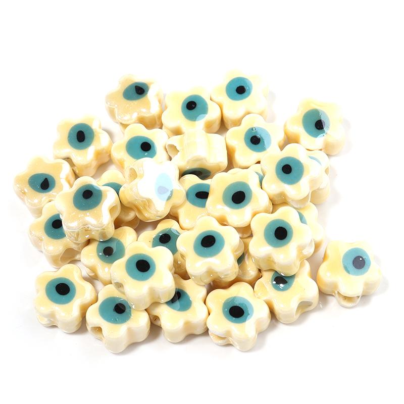 10Pcs/Lot 10mm Ceramic Beads Colorful Flower Shaped Evil Eye Large Hole Loose Beads For Bracelet Necklace Diy Jewelry Making