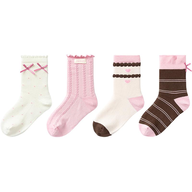 Balabala Girls' Mid-Calf Cotton Socks (4-Pack)