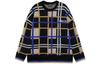 Sweaters Men's Black Plaid Denim Crew Neck Moderate Base Layer AMBR033-3