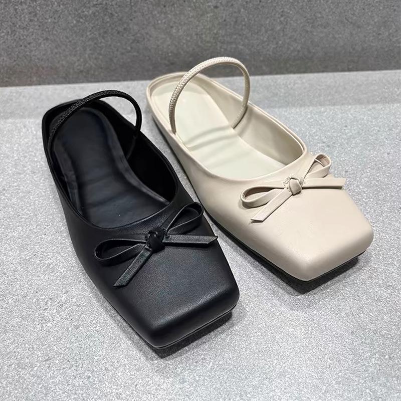 Xiao K autumn new flat bottom one word with bow square head slippers women