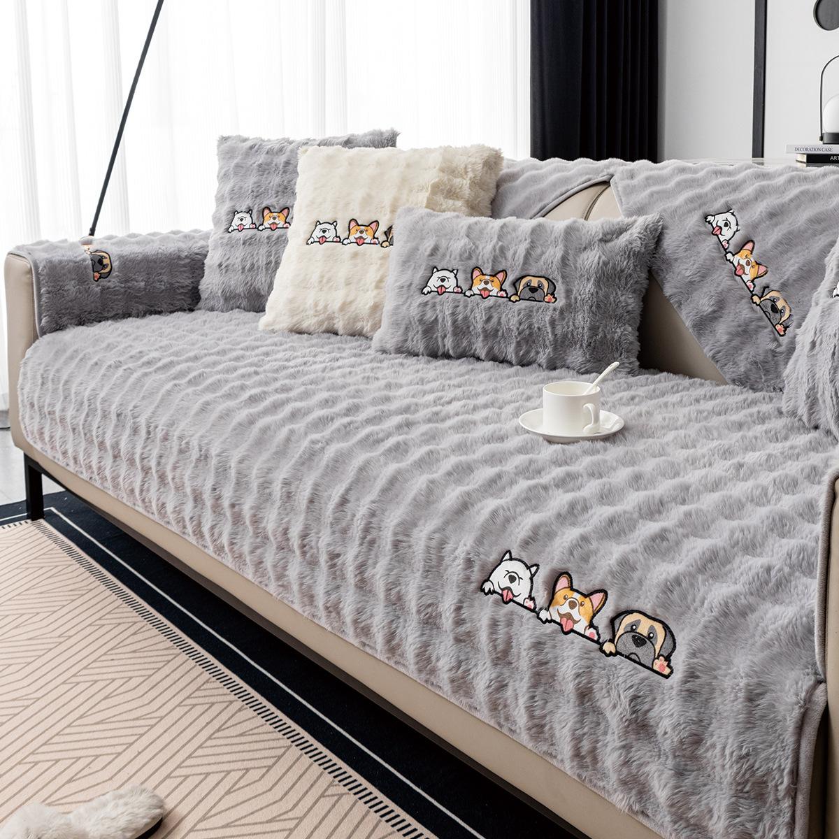 

Современный простой однотонный коврик для дивана Зимний плюшевый утолщенный теплый противоскользящий устойчивый к когтям кошек для украшения гостиной Подушка для дивана 70x70