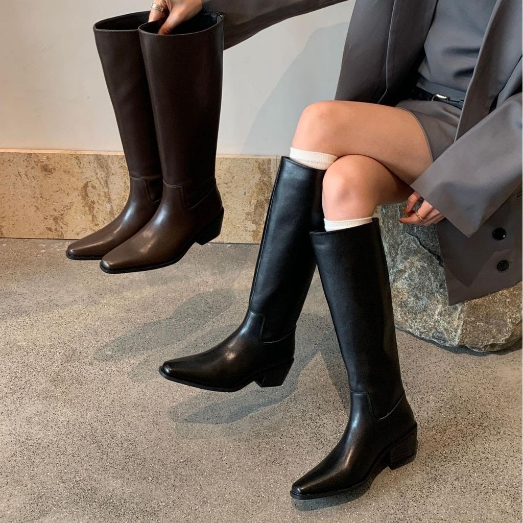 Long boots women's long tube tall tube thick sole autumn and winter British style square head thick heel new knight boots