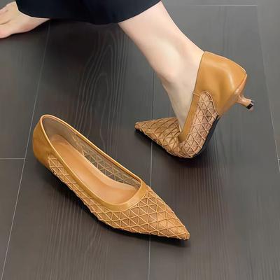 Siatkowe Damskie Buty na Obcasie Szpiczasty Nosek Niskie Obcasy Buty Sukienkowe Płytkie Damskie Sandały 2025 Lato Nowe Luksusowe Chaussure Femme