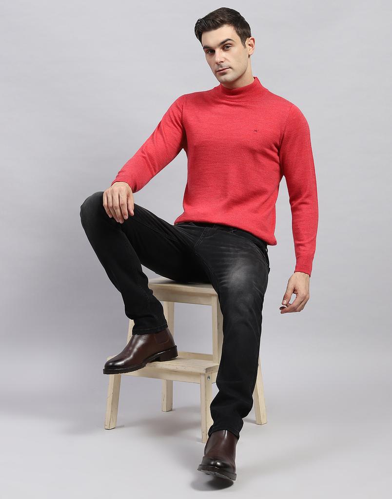 Monte Carlo Mens Solid Red High Neck Full Sleeve Pullover