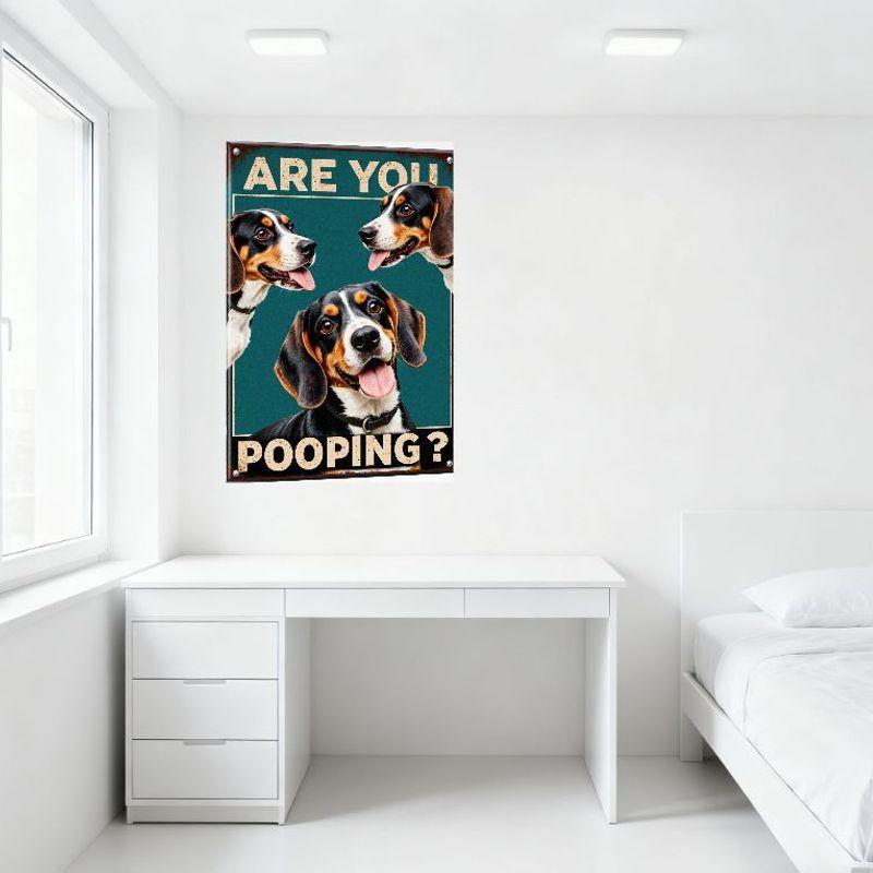 Vintage Teal Beagle Dog Metal Tin Sign - 'ARE YOU POOPING?' Funny Distressed Plaque for Home Bar Cafe Man Cave Decor, Humorous D
