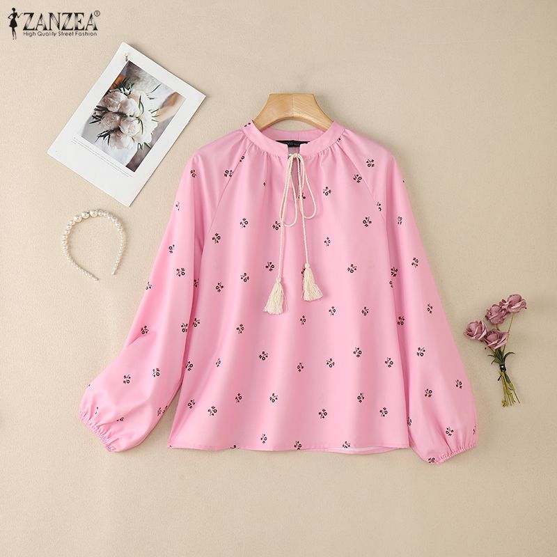 ZANZEA Women Casual Round Neck Floral Print Long Sleeve Blouse