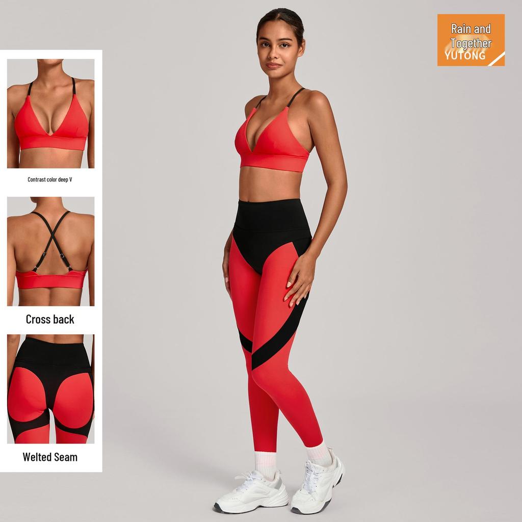 Patchwork-Farbe High-Waist Yoga & Laufen Zweiteiler