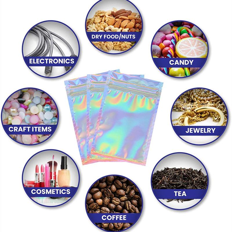 Holographic Iridescent Zipper Bag - Odor-Proof, Laser Self-Sealing, Aluminum Foil Food Storage and Packaging Button Bag