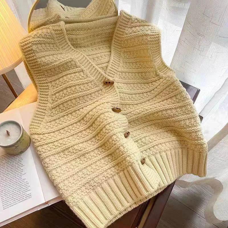Vest for Women Winter Sleeveless Tops Knitted Sweater Vest Oversize Solid Color Stripe Casual V-neck Vest
