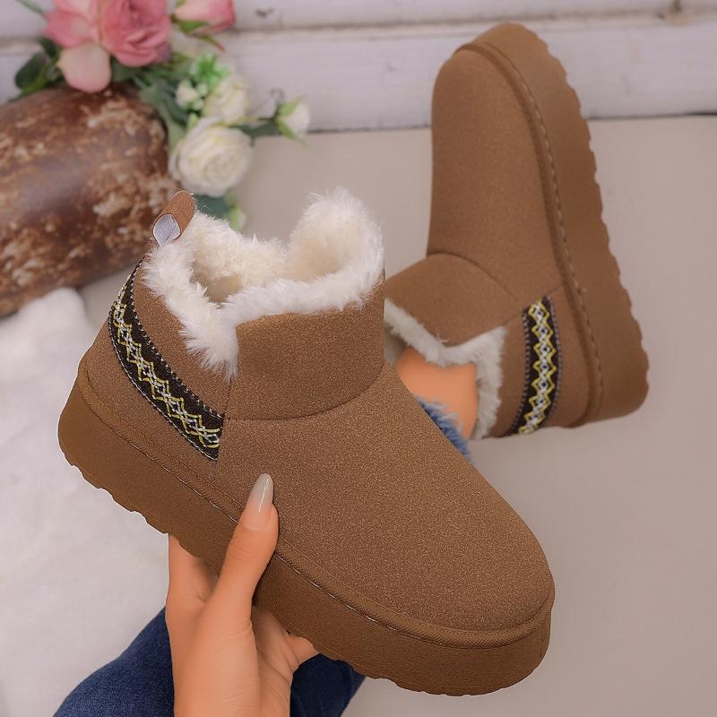 Imitation Wool Winter Snow Boots Women Thicken Plush Warm Cotton Padded Shoes Woman Fashion Striped Thick Platform Ankle Boots