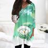 Womens Tops V-neck 3/4 Sleeve Blouses Casual Mid-length Shirts Fashion Christmas Print Tunic Tops With Pockets