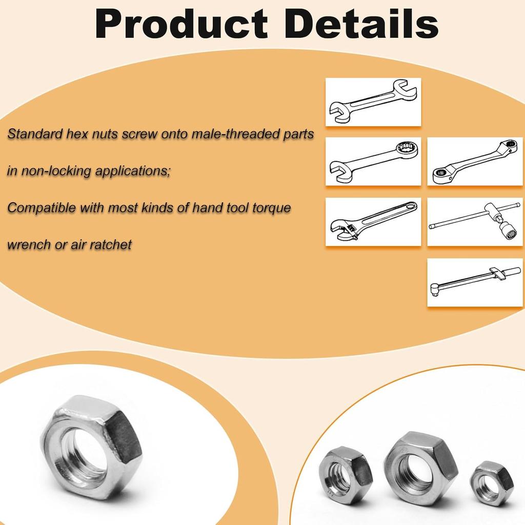 100pcs M4-0.7 Hex Nut, 304 Stainless Steel, M4 X 0.7mm Tiny Nuts Fasteners, Hex Drive, Metric, Right Hand, Small Replacement Nut