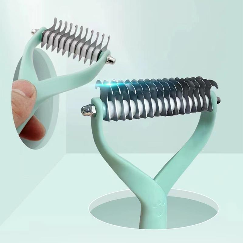 Pieptene pentru animale de companie 1 buc. Perie de îngrijire pentru păr de pisici și câini cu două fețe din oțel inoxidabil pentru descurcare, pentru curățarea părului plutitor, masaj, consumabile