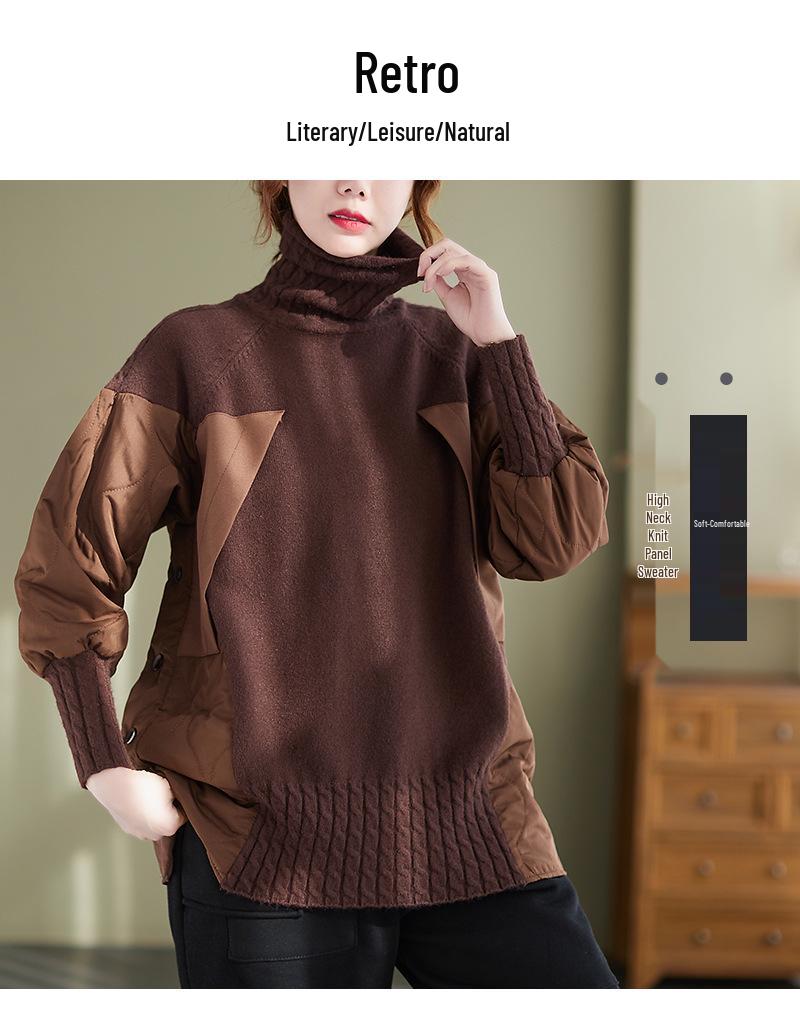 Women's European Style High Neck Faux Two-Piece Sweater, Winter 2022 Fashion, Thick & Loose, Age-Reducing Design.