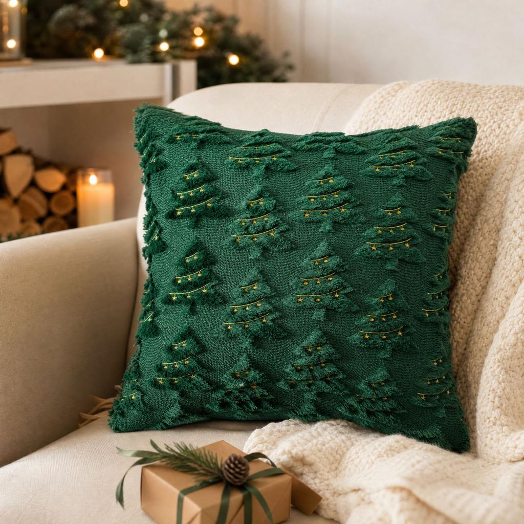 Christmas Tree Embroidered Throw Cover for Sofa and Living Room Decor