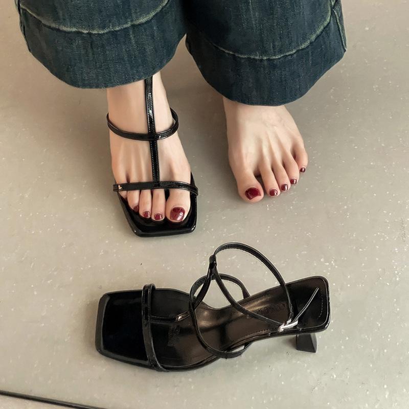 French simple temperament square head thin heel open-toed sandals women's 2025 summer new fashion versatile high heels