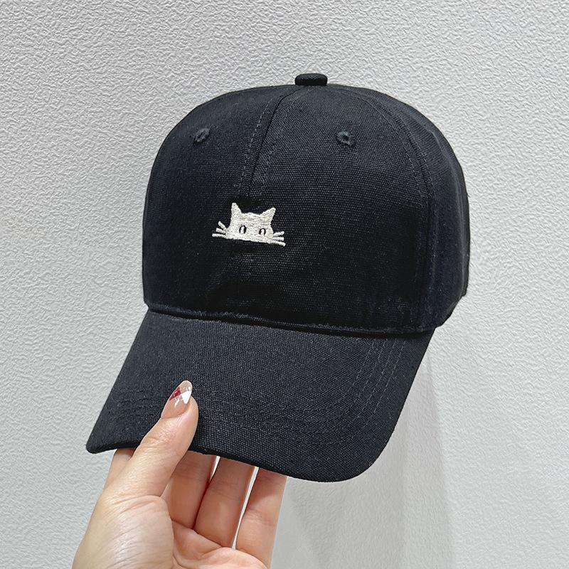 Embroidered Cartoon Cat Baseball Cap, Adjustable Polyester Hat with Breathable Washed, Animal Theme Outdoor Sports Cap for Fishing, Camping, Parties