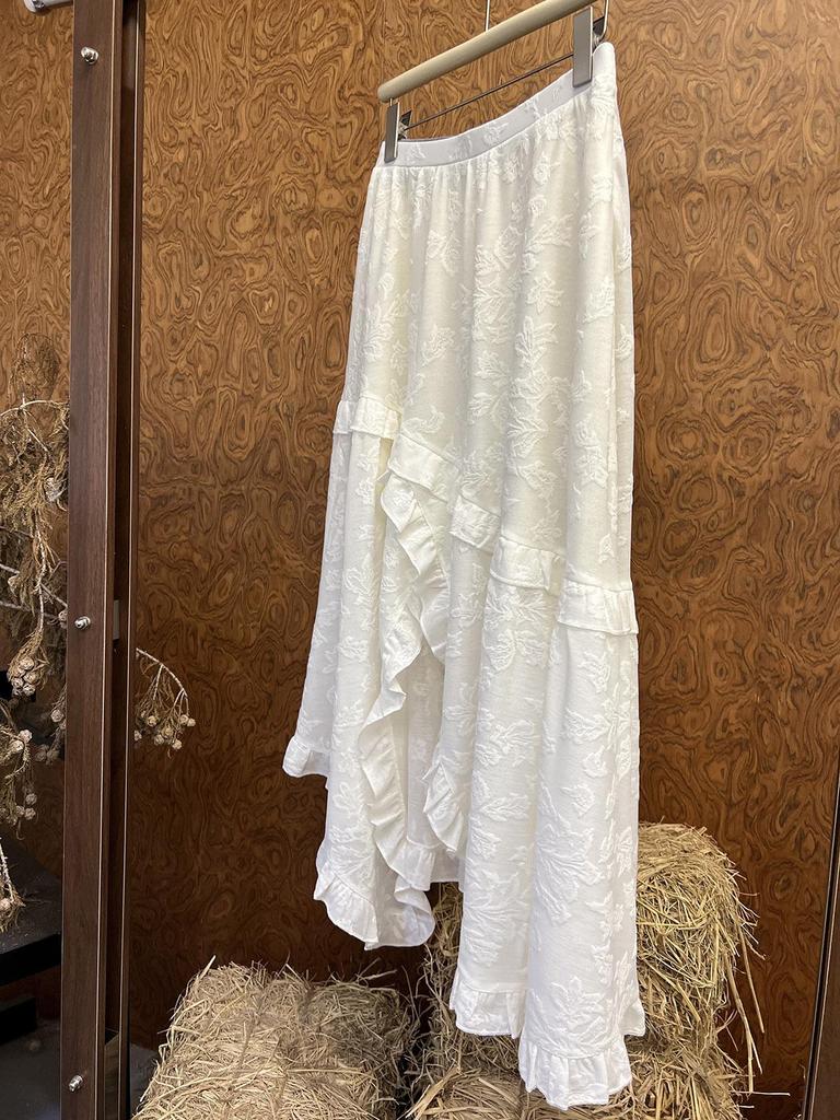 AS Designer 2026 Spring Irregular Dark Jacquard Ruffle Lace Skirt