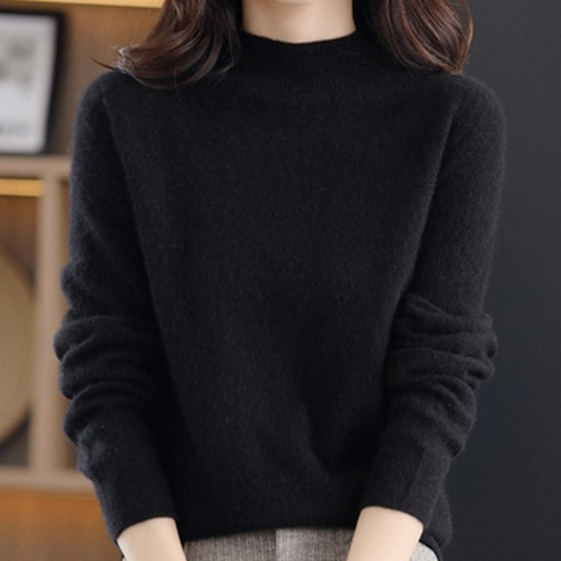 Women Sweaters Pullovers 2025 Autumn Winter Long Sleeve O-Neck Black Knitted Sweater Women Tops Pullover JJ103