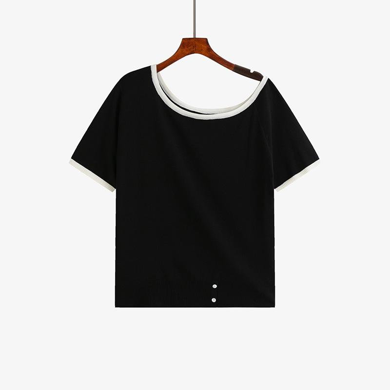 

Женский трикотажный топ большого размера с асимметричным дизайном на одно плечо, летняя футболка с коротким рукавом и стильным акцентом XL чёрный