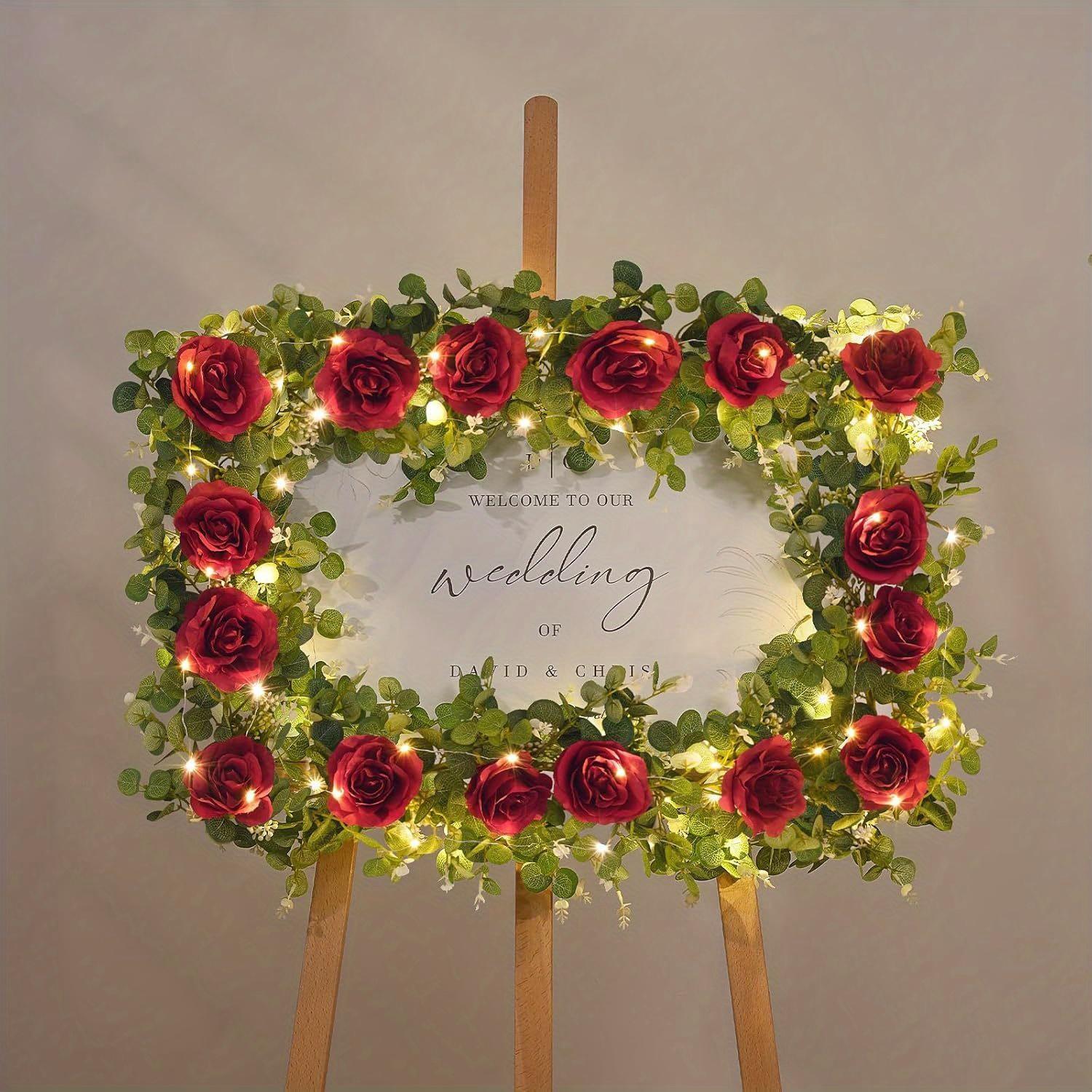 

6.5ft Artificial Eucalyptus Garland with Roses and Gypsophila, Fake Greenery Garland for Weddings, Bridal Showers, Birthdays, Anniversaries 1pc бордовый