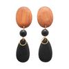 Coffee-Colored Wooden Bead Teardrop Tassel Earrings In Retro Ethnic Style
