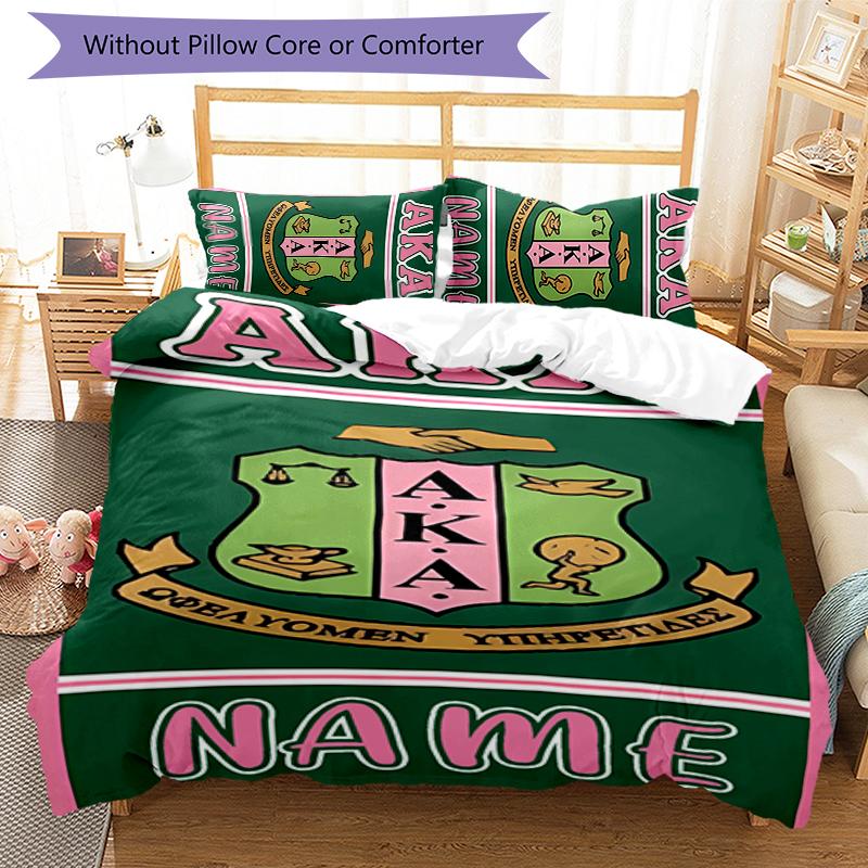 3pcs Custom Name Alpha Kappa Alpha logo Bedding Set Duvet Cover Closure Includes 1 Duvet Cover & 2 Pillowcases for All Seasons Bedroom Decor