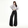 American retro low-rise wide-leg jeans new thin and loose drape straight micro-flared pants black and gray