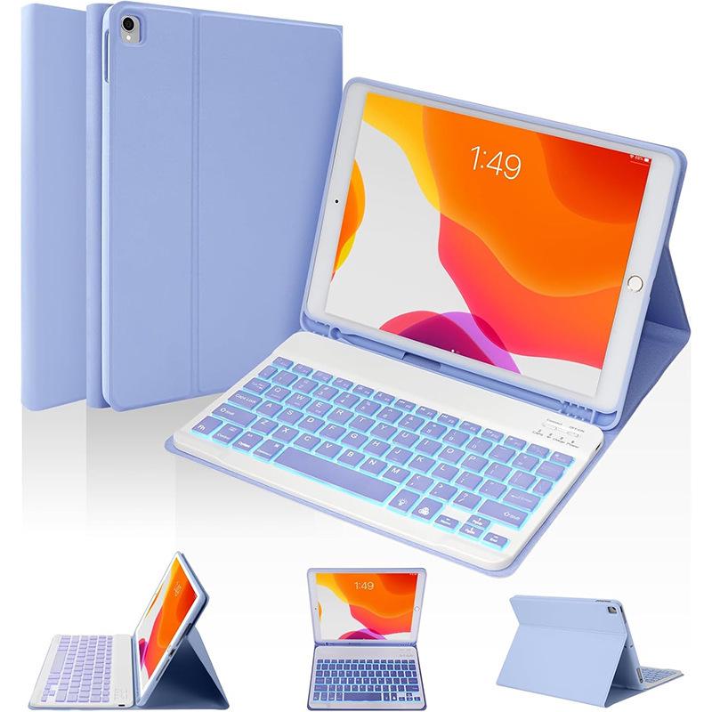 Compatible Protective Case with Seven-Color Backlit Detachable Bluetooth Keyboard for iPad Pro 11"/10.2", with Pen Slot.