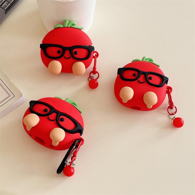 Cute 3D Tomato Shape Case Soft Silicone Protect Cover With Cherry Charm Compatible With AirPod Cover 1/2/3/4/Pro/Pro 2/Pro 3