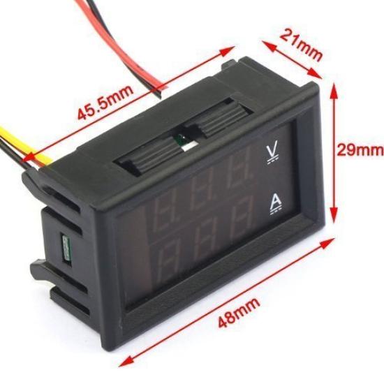EasyWordMall Digital DC with Shunt Resistor 3-Wire 2-in-1 (Red/Blue) Voltmeter/Ammeter, Red/Blue, 4.5-30V/50A (Divider)