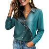 Women's Color Long Sleeve Button Down Blouse with Pocket for Work Casual