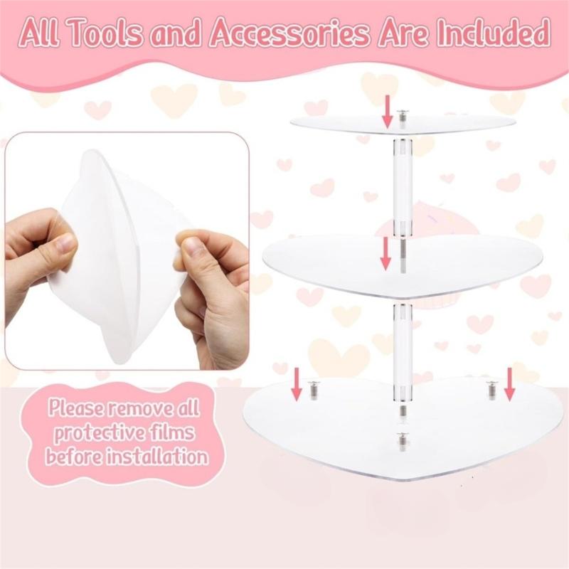 Elegant 3 Layers Heart Shaped Cupcake Holder for Weddings and Celebration Acrylic Dessert Display Stand Cake Organizer
