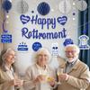 Navy Blue Retirement Party Decorations, Pre-Strung Happy Retirements Banner with Honeycomb Balls, Hanging Swirls, Circle Dots Garland for Happy