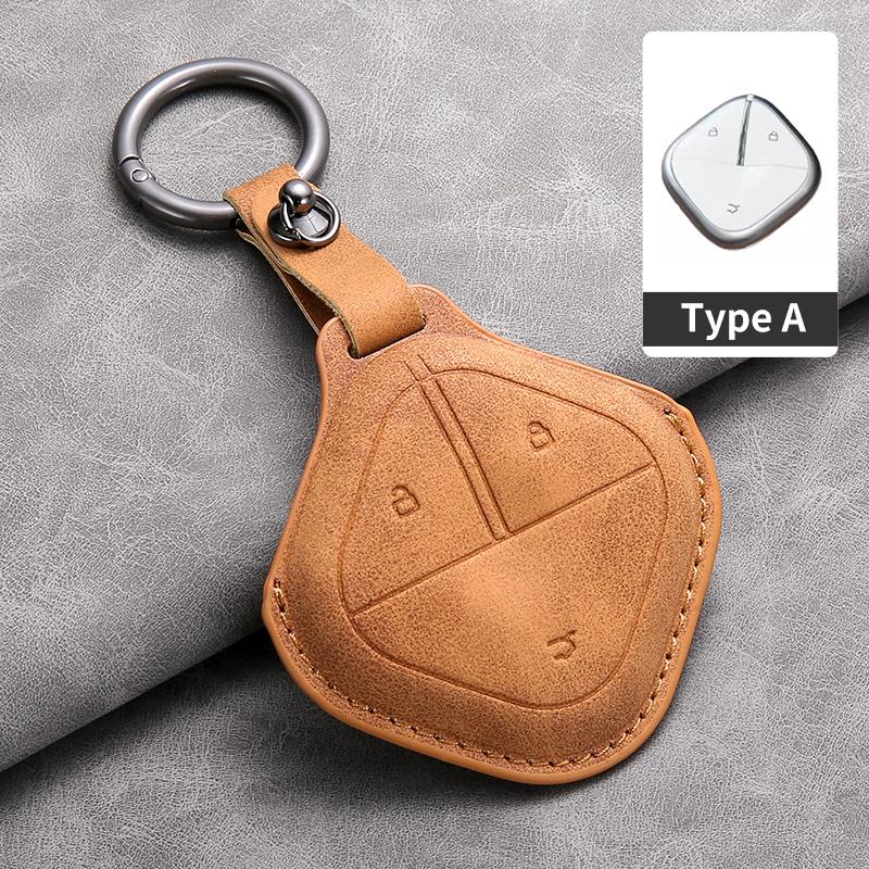 Leather Car Key Case Cover Shell for SGMW Wuling BINGO Airev 2025 for Baojun Kiwi EV Remote Car Key Keychian Accessories