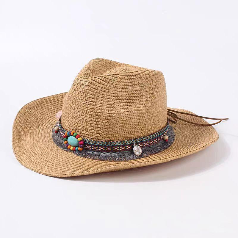 

Соломенная ковбойская шляпа в стиле вестерн для женщин, гибкая, складная, с широкими полями, панама, дорожная пляжная кепка