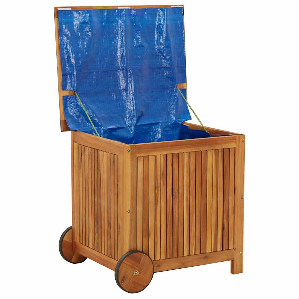 Garden Storage Box with Wheels 60 X 50 X 58 Cm Solid Acacia Wood