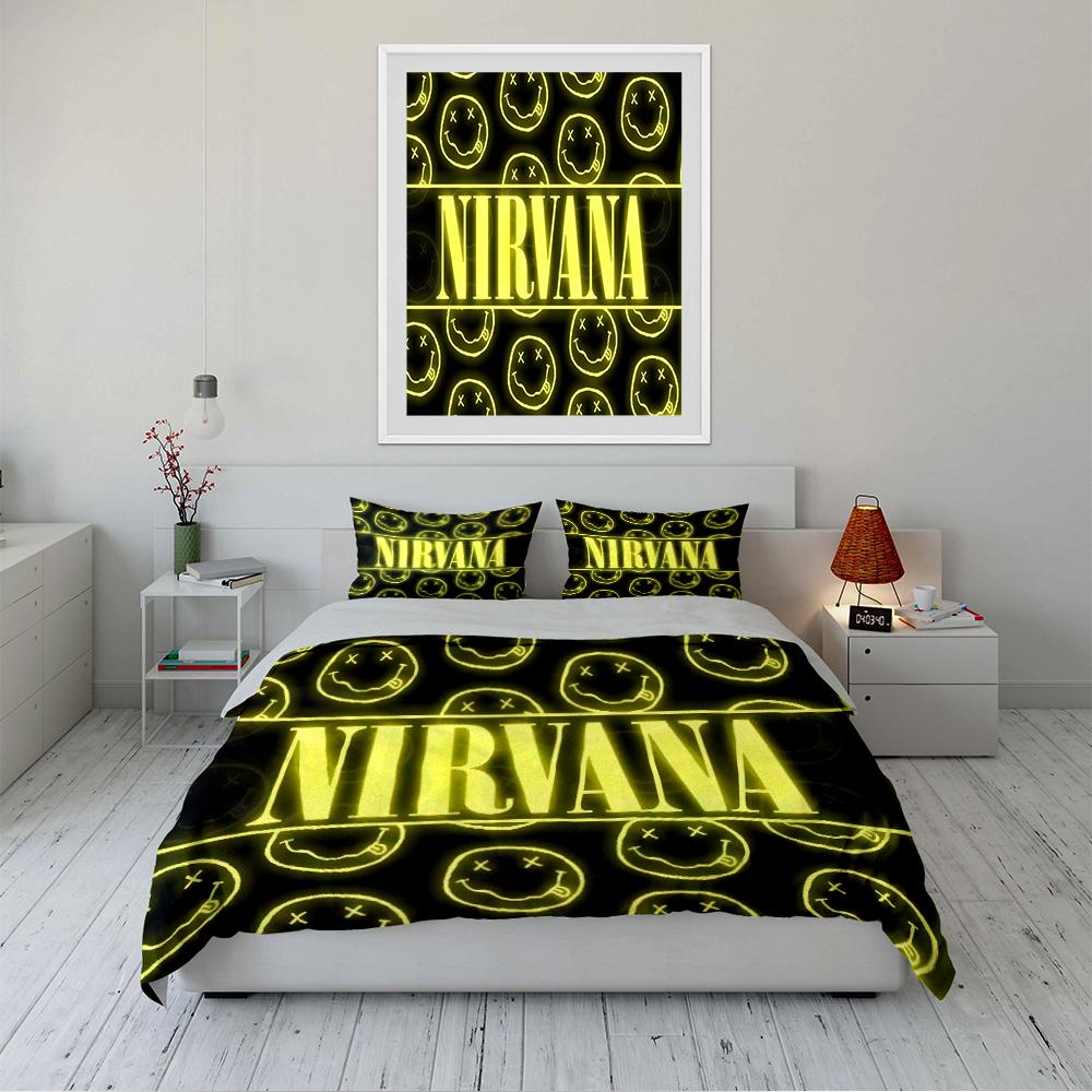 Nirvana Faccina Sorridente Giallo Nero Set Biancheria da Letto Set Biancheria da Letto (1 copripiumino, 2 federe, piumino non incluso)