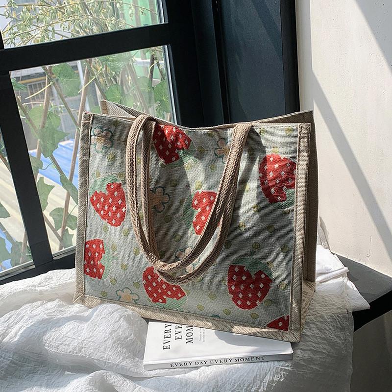Street Style Linen Tote Bag With Magnetic Closure For Casual Daily Use