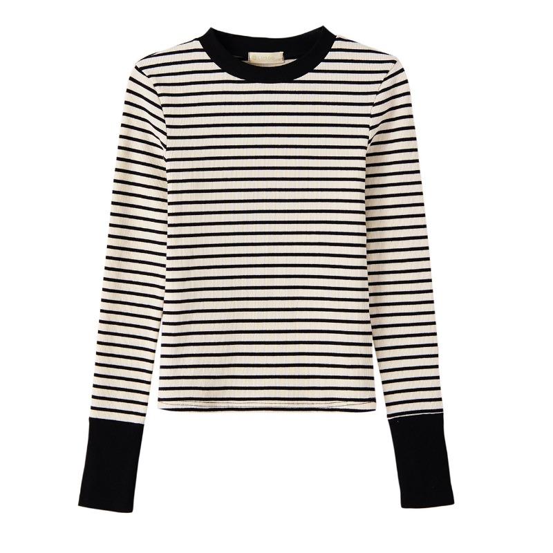 Womens Colorblock Striped Long Sleeve Cotton Bottoming T Shirt