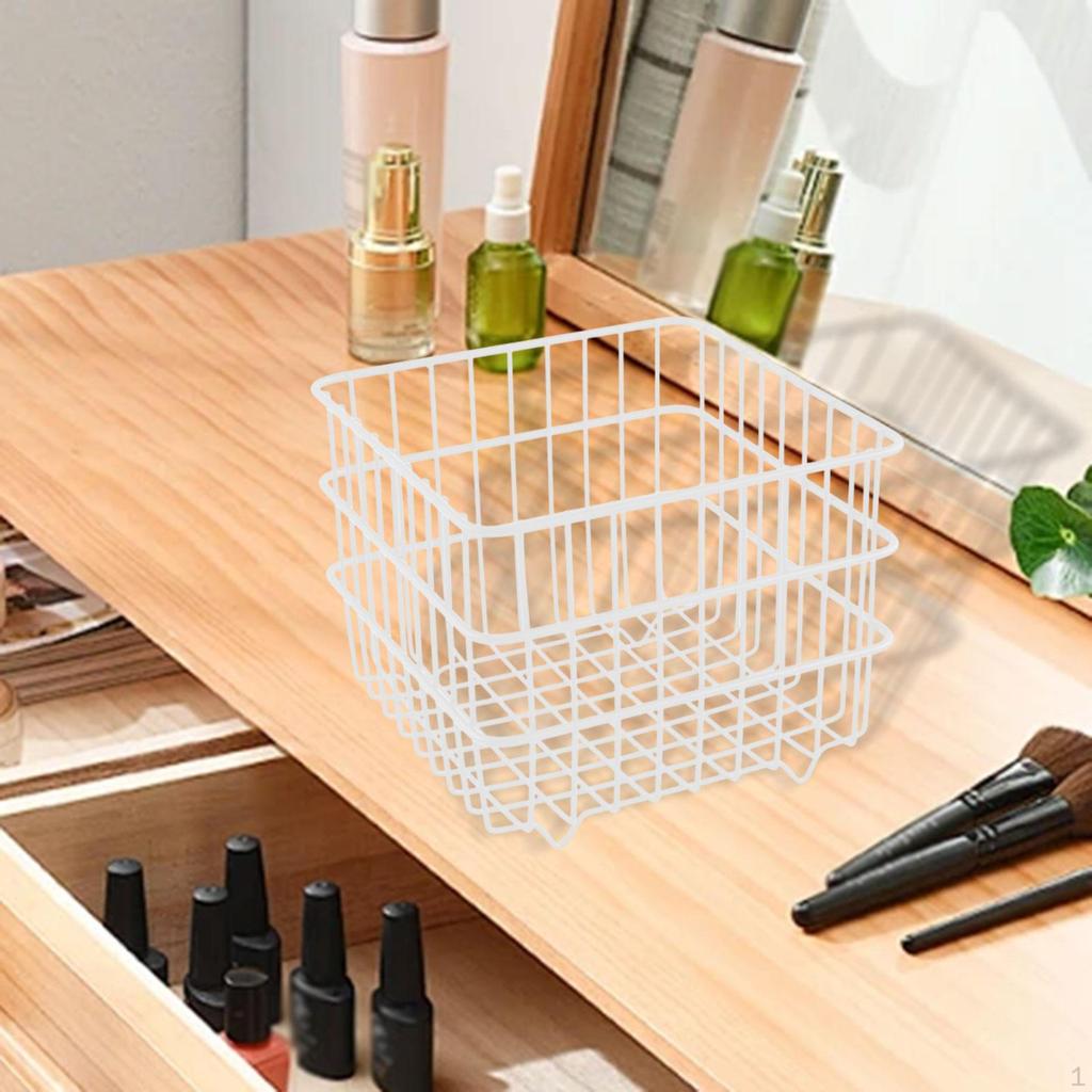 Iron Storage Basket Cosmetic Organizer Square Sturdy Snack Bin Wire for Bedroom Kitchen