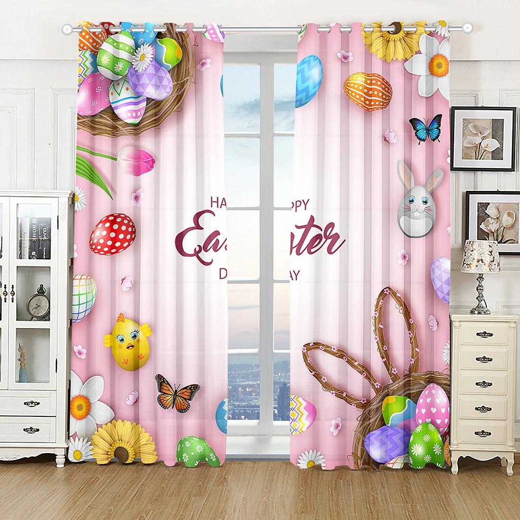 Easter Candy Cute Bunny High Blackout Curtains Holiday Decoration Curtain Living Room Bedroom Thick Blackout Drape Multicolor
