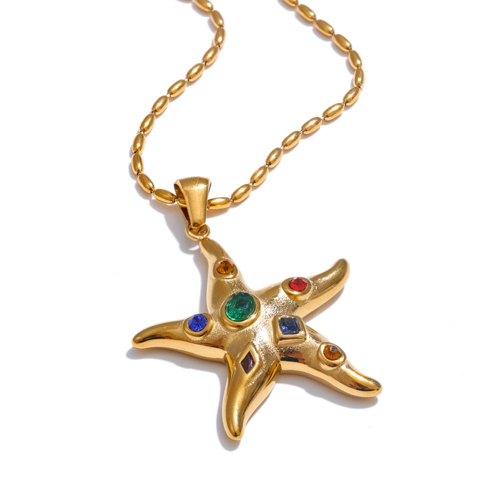 

Yhpup Fashion Colorful Starfish Golden Pendant Necklace Stain Less Metal Stainless Steel Summer Beach Charm Jewelry Gift