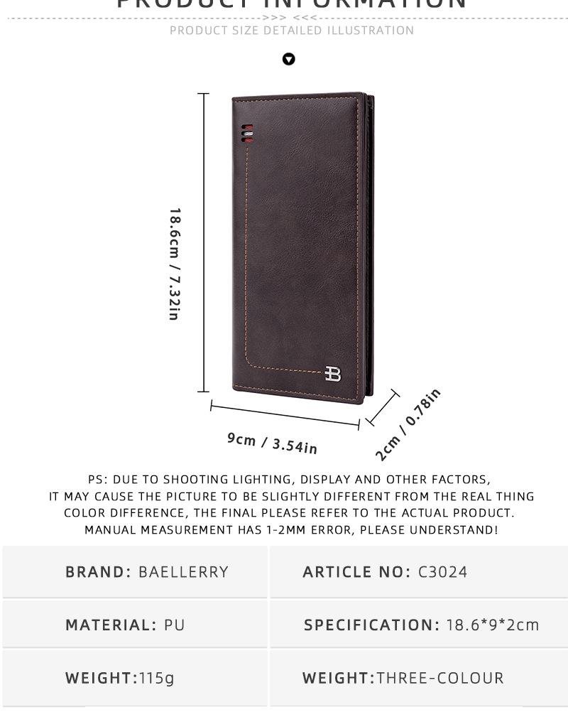 Baellerry Men's Retro Long Wallet with Multi-Card Slots and Money Clip