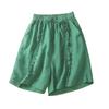 Women's Summer 2024 Retro Cotton Linen Ruffle Wide-Leg Shorts - Casual, Loose Mid-Length.