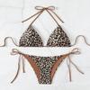 Women’s Leopard Print Bikini Swimsuit, Sexy Halter Backless Tankini Bathing Suit Two-Piece Tie Side Swimwear