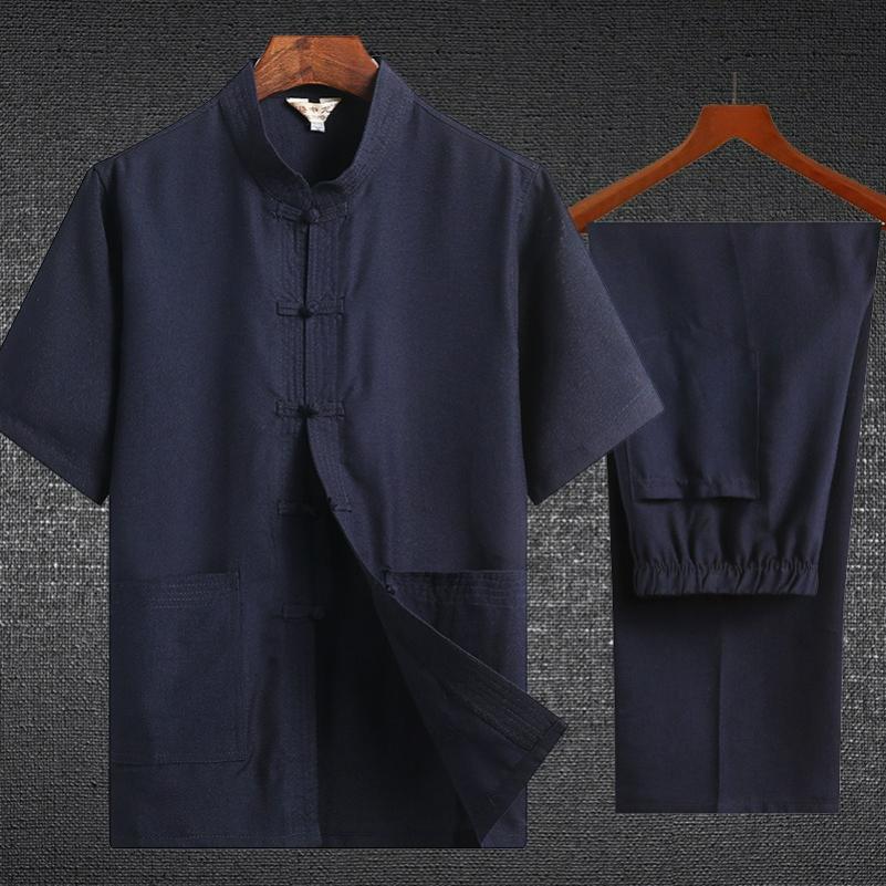 Summer Linen Tang Suit Short-sleeved Suit Men's Chinese Hanfu Chinese Style Cotton and Linen Layman's Suit Men's
