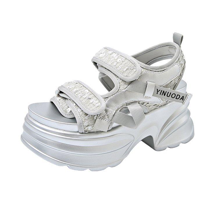 

[Youshilai] thick-soled sandals for women 2025 summer new rhinestone versatile heightening soft-soled beach shoes for women 40